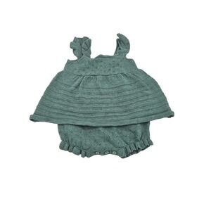Stitch & Bean 3-6M Baby Girl Knit Dress Bloomers Set Teal Ruffle Sleeveless